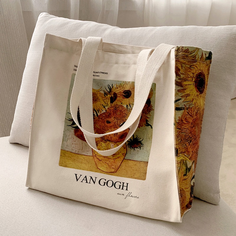 Poetry Lifest Van Gogh sunflower Classic Thick Cotton Canvas Bag Popular Style Zipper Single Shoulder Shopping Tote bag